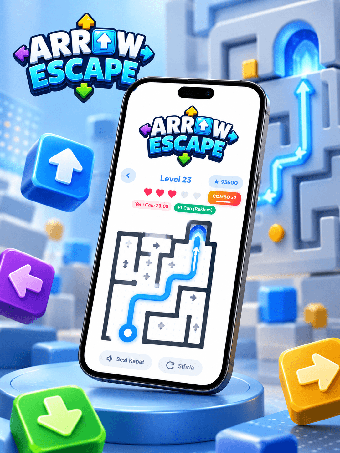 Arrow Escape için geliştirilen mobil puzzle deneyimi, oyun mekaniği, seviye sistemi ve görsel arayüz.